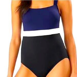 TOMMY BAHAMA 'Island Cays' 8 Color Block Square Neck 1-Pc Swimsuit Black